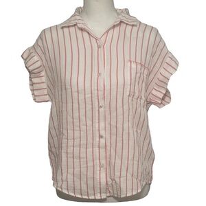 PJ Salvage Live in Moment Pink/White Stripes Botton Down Collar Sleep Top NWT
